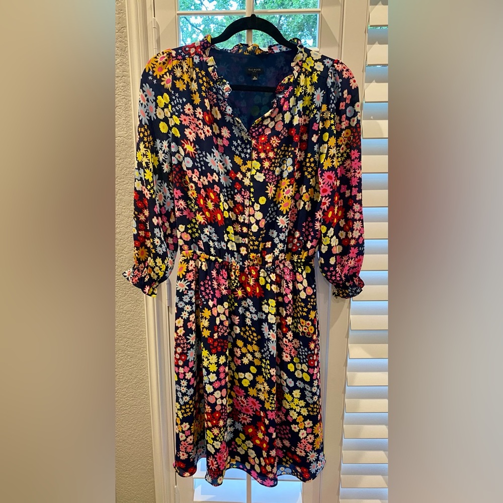 Talbots Petite Floral Dress in Blue and Red